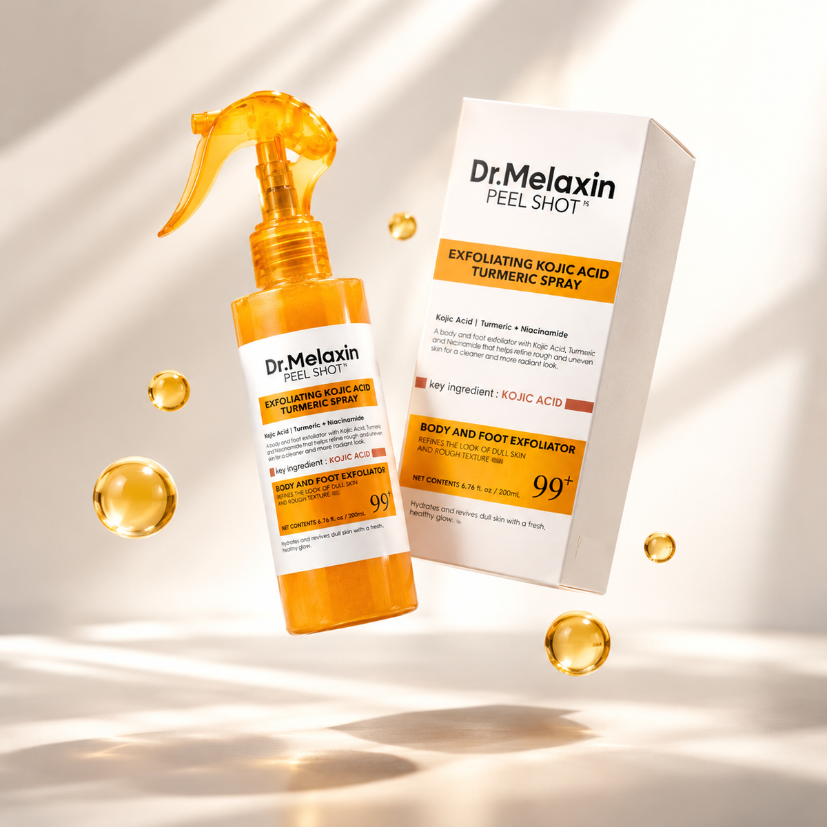 Dr. Melaxin Peel Shot Spray Ácido Kójico y Cúrcuma: Exfoliante corporal que aclara y unifica