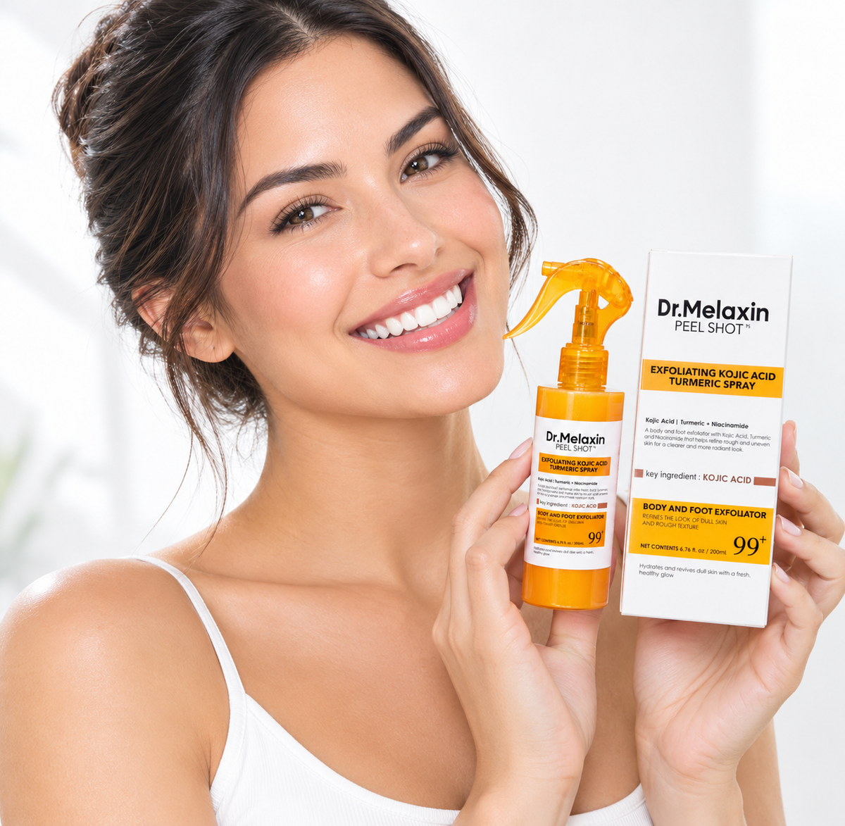 Dr. Melaxin Peel Shot Spray Ácido Kójico y Cúrcuma: Exfoliante corporal que aclara y unifica